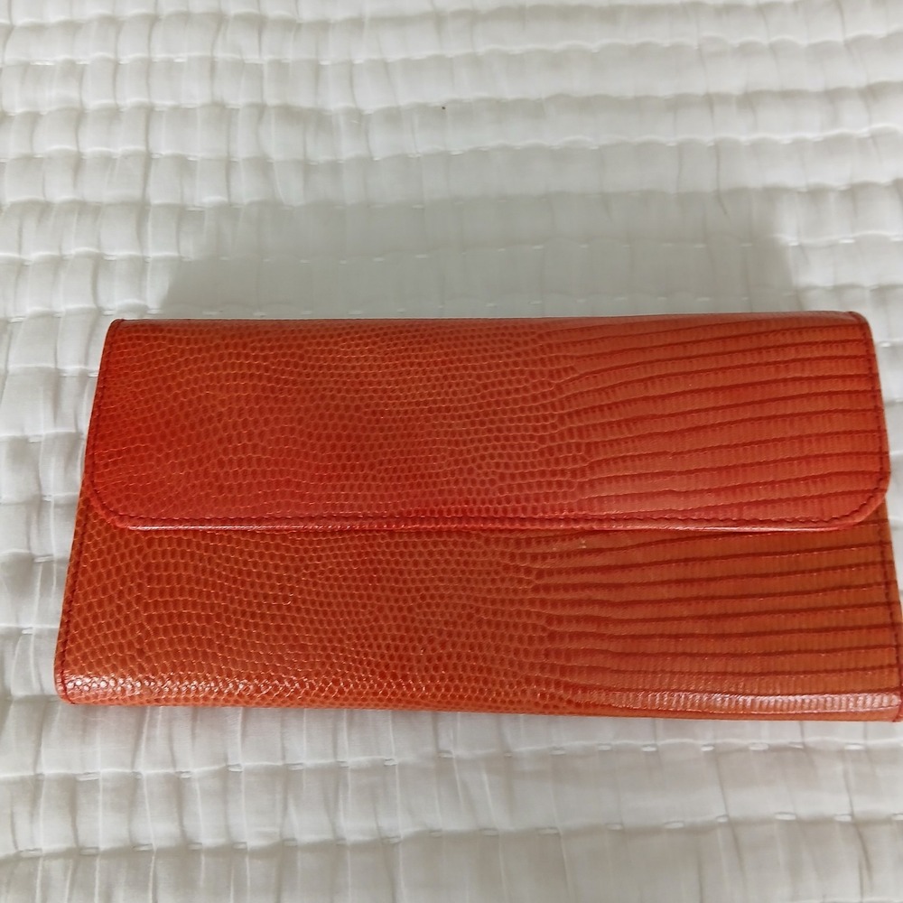 VICTORY Embossed Leather‎ Long Wallet,  Checkbook,Red Orange,Vintage  But NEW